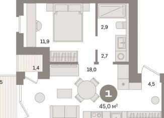 Продам однокомнатную квартиру, 42.1 м2, Санкт-Петербург, метро Зенит