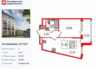 1-ком. квартира на продажу, 35.7 м2, посёлок Стрельна