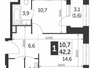 1-комнатная квартира на продажу, 42.2 м2, Москва, улица Вильгельма Пика, 1, метро ВДНХ