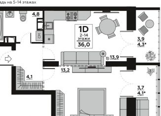 Продам 1-ком. квартиру, 36.1 м2, Волгоград