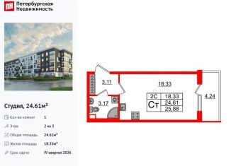 Продам квартиру студию, 24.6 м2, Санкт-Петербург, муниципальный округ Пулковский Меридиан