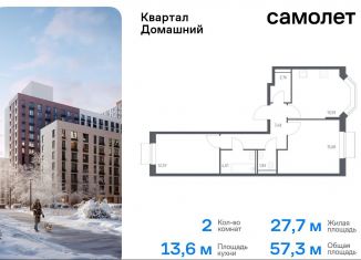 Продается 2-комнатная квартира, 57.3 м2, Москва, жилой комплекс Квартал Домашний, 2, станция Курьяново