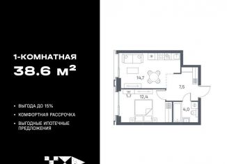 Продаю 1-ком. квартиру, 38.6 м2, Москва