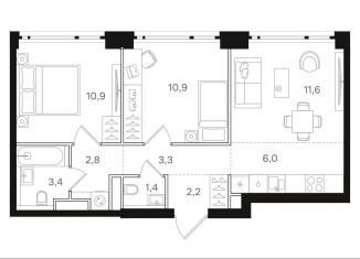 Продажа двухкомнатной квартиры, 52.5 м2, Москва