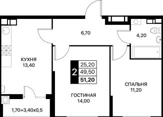 Продам двухкомнатную квартиру, 51.2 м2, Ростов-на-Дону