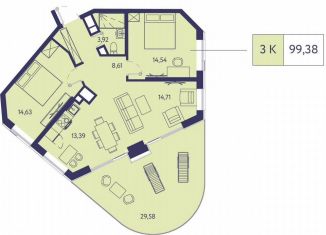 Продаю трехкомнатную квартиру, 99.4 м2, посёлок городского типа Ливадия