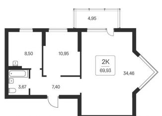 Двухкомнатная квартира на продажу, 69.9 м2, Новосибирск