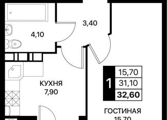 Продажа однокомнатной квартиры, 32.6 м2, Ростов-на-Дону