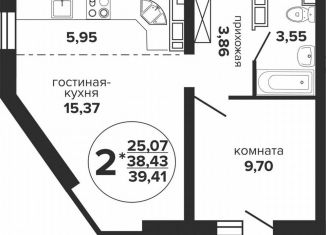 Продажа двухкомнатной квартиры, 39.4 м2, Краснодар, Российская улица, 257/7, Российская улица