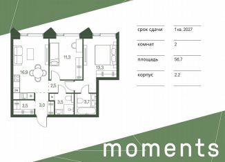 Продается 2-комнатная квартира, 56.7 м2, Москва, СЗАО, жилой комплекс Моментс, к2.2