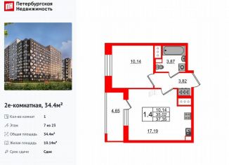 Однокомнатная квартира на продажу, 34.4 м2, Санкт-Петербург, муниципальный округ Невский, Ультрамариновая улица, 5