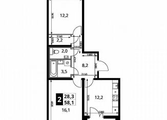 Продам 2-ком. квартиру, 58.1 м2, Видное, улица Фруктовые Сады, 1к3