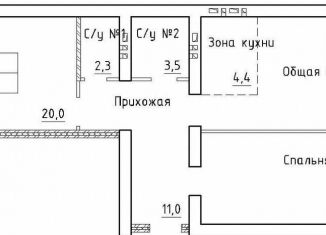 Продается двухкомнатная квартира, 77.5 м2, посёлок Элитный, Венская улица, 11