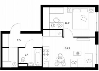 Продам однокомнатную квартиру, 37.3 м2, Москва