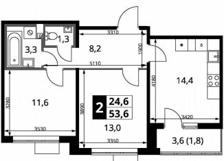 Продается двухкомнатная квартира, 53.6 м2, Ленинский городской округ