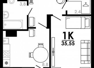 1-комнатная квартира на продажу, 35.6 м2, Нижний Новгород, метро Парк Культуры