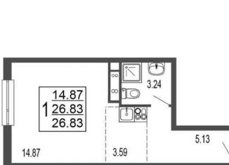 Продается квартира студия, 26.8 м2, Лыткарино, 6-й микрорайон, 15Д