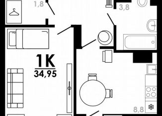 Продается 1-ком. квартира, 35 м2, Нижний Новгород, метро Парк Культуры