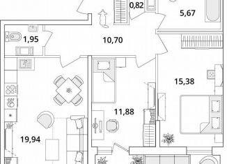 Продается двухкомнатная квартира, 71.4 м2, Санкт-Петербург, Кубинская улица, 82к3с1, метро Звёздная