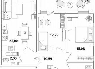 2-комнатная квартира на продажу, 74 м2, Санкт-Петербург, Кубинская улица, 82к3с1, метро Звёздная